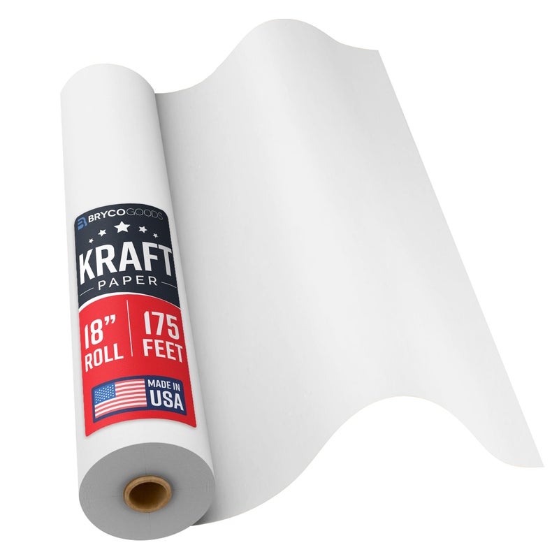 Bryco Goods 18â€x2100â€ (175â€™) White Kraft Paper Roll for Painting, Drawing, Banner, Bulletin Board, Easel Paper, Floor Covering, Packaging, Shipping, Gift Wrapping, Arts & Crafts â€“ Made in USA - Image 1
